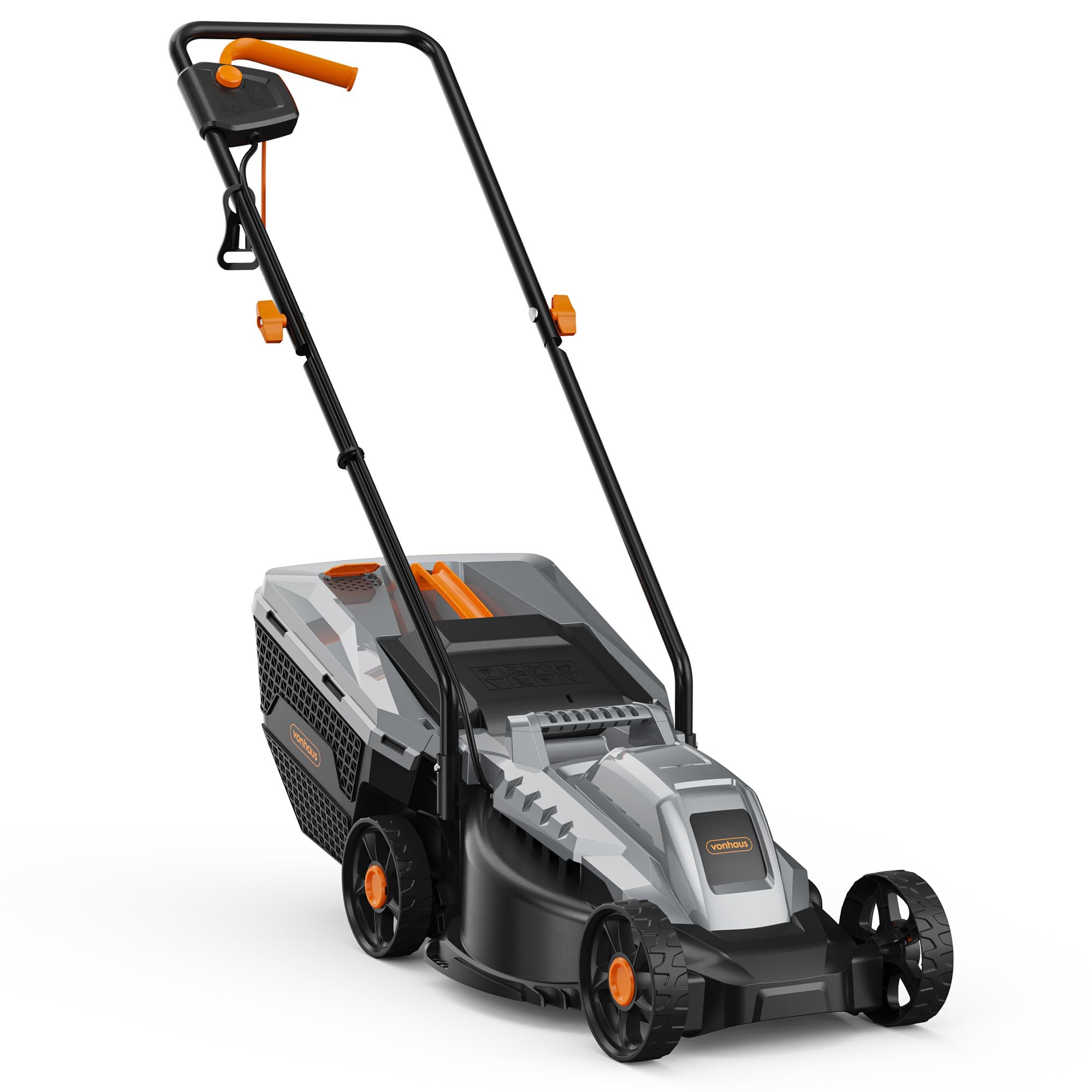 VonHaus Lawnmower 1200W – Electric Corded Lawn Mower for all Types of Grass – 30L Collection Bag, 320mm Working Width, 10m Cable, Foldable Height Adjustable Handlebar, 3 Depth Settings, Carry Handle