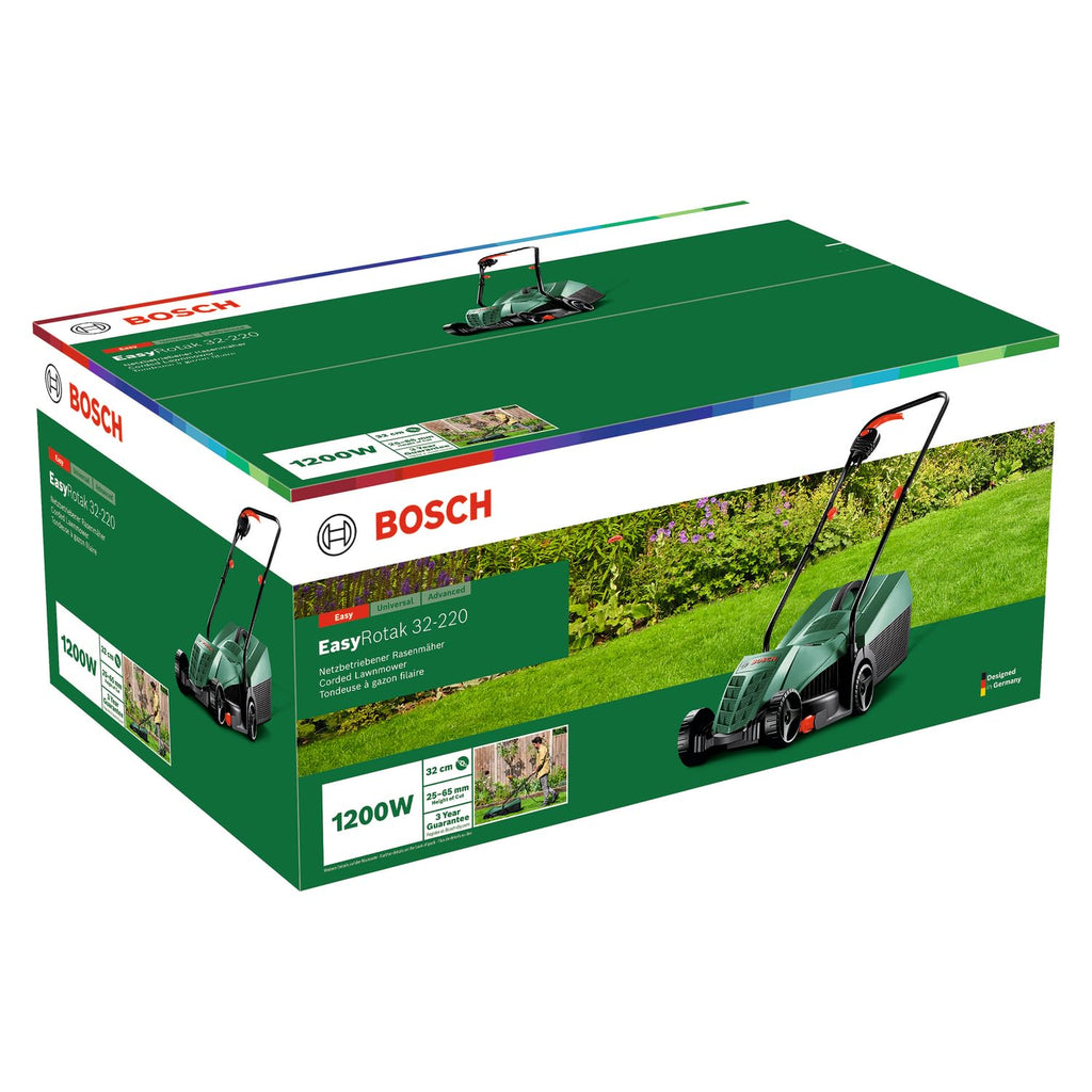 Bosch Corded Lawnmower EasyRotak 32-220 (1200 W Motor Power, Cutting Width: 32 cm, 31-Litre Grass Box, Extra 32cm Sharp Blade, Suitable for Quick and Easy Mowing with Tidy Edges) - Amazon Exclusive
