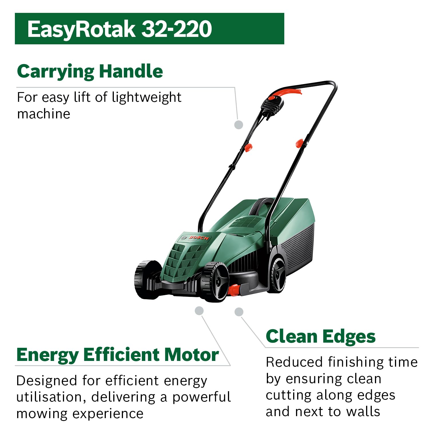 Bosch Corded Lawnmower EasyRotak 32-220 (1200 W Motor Power, Cutting Width: 32 cm, 31-Litre Grass Box, Extra 32cm Sharp Blade, Suitable for Quick and Easy Mowing with Tidy Edges) - Amazon Exclusive