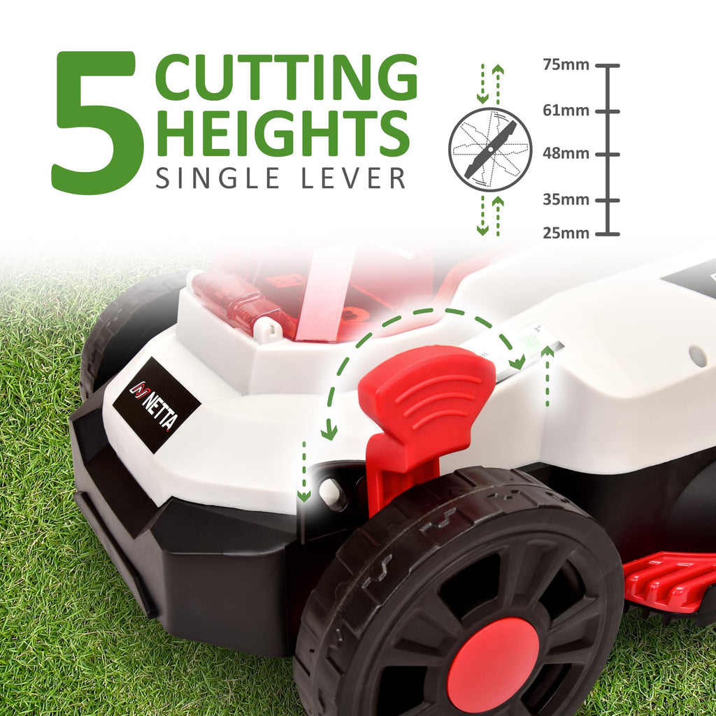 NETTA Cordless Lawnmower 20V - Brushless Motor Lawn Mower with 4.0Ah Battery & Charger - 33cm Width, 5 Heights, Mini Lawn Mower for Small Garden - Battery Operated Lawnmower - 30L Box