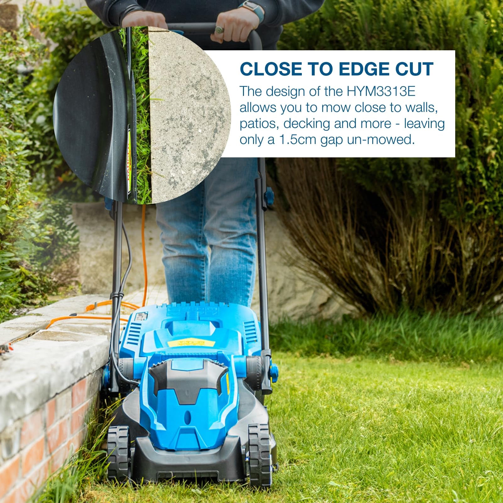 Hyundai 1300W Electric Lawn Mower – 33cm Lightweight Corded Lawnmower, 30L Grass Box, Foldable Handle, 3 Cutting Heights, Ideal for Small Gardens - 3 Year Warranty