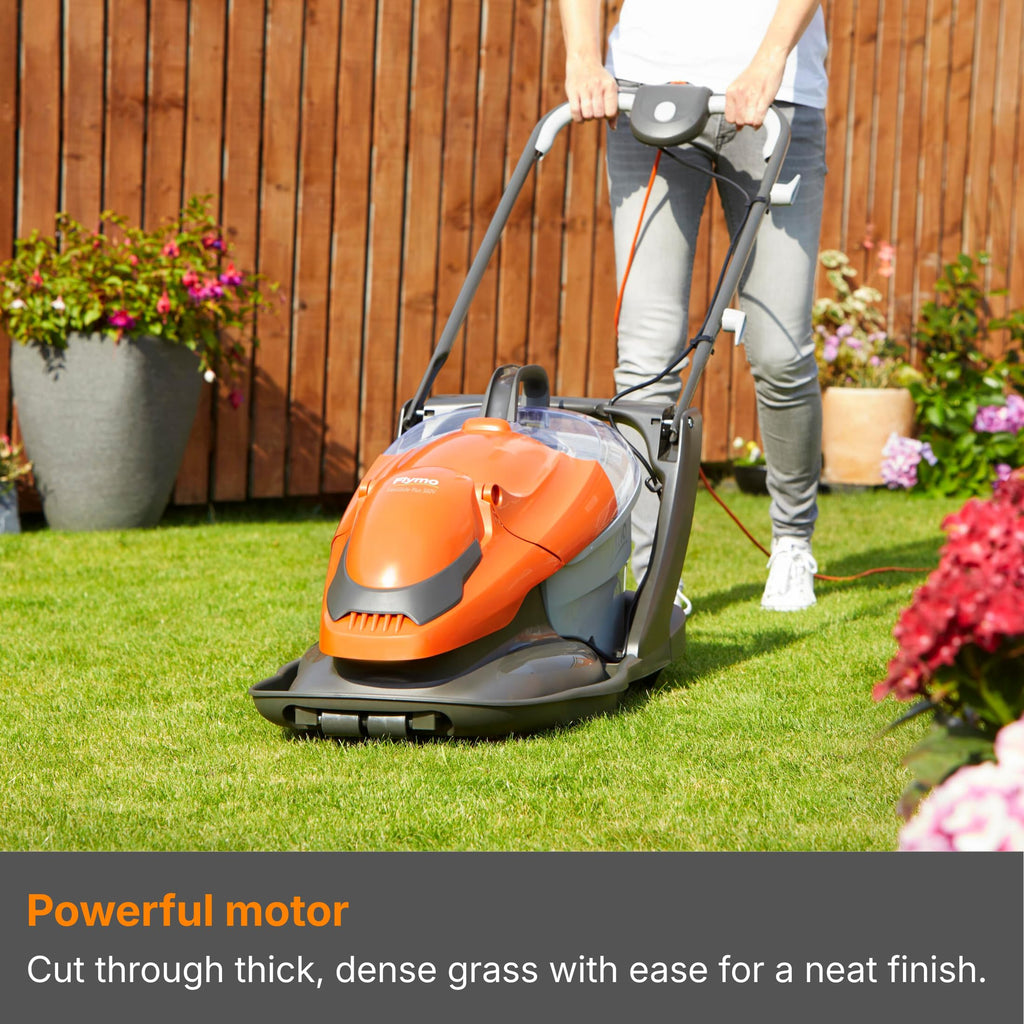 Flymo EasiGlide Plus 360V Hover Collect Lawn Mower - 1800W Motor, 36cm Cutting Width, 26 Litre Grass Box, Folds Flat, 10m Cable Length, Orange and Grey