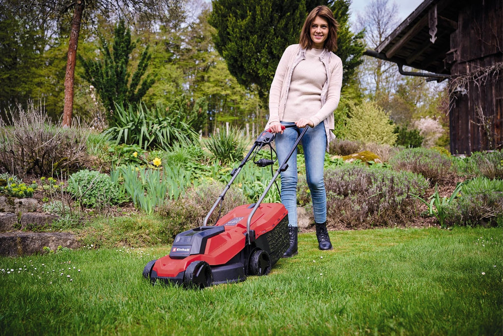 Einhell Electric Lawn Mower, 1000W, 32cm Cutting Width, 30L Large Capacity Grass Box, Variable Height Grass Cutter (30-70mm) - Lightweight Corded Lawnmower for Small Gardens Up to 300m² GC-EM 1000/32