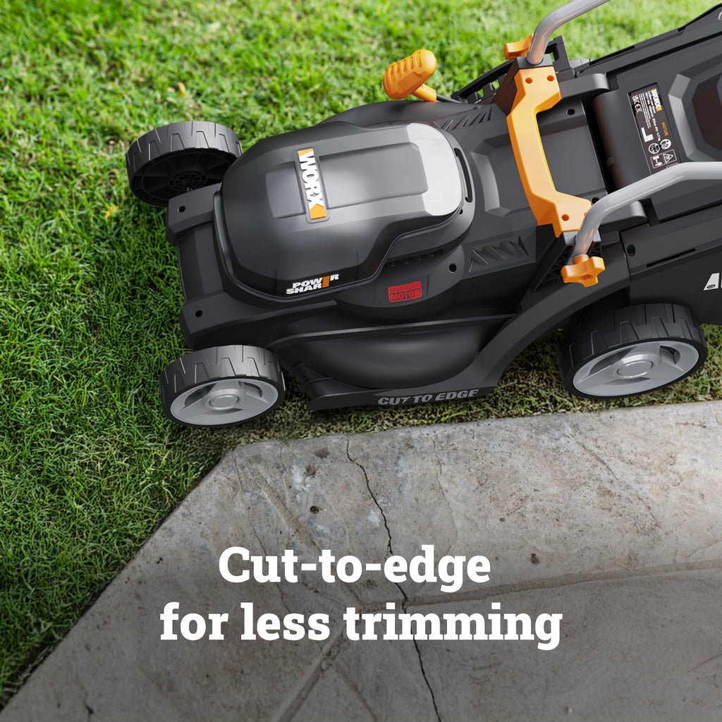 WORX WG733E 20V Brushless Cordless Lawnmower | Up to 200m² | 33cm Cut-to-Edge Deck | IntelliCut | 6-Height Adjust | 35L Grass Bag | 4.0Ah Battery & Charger Included