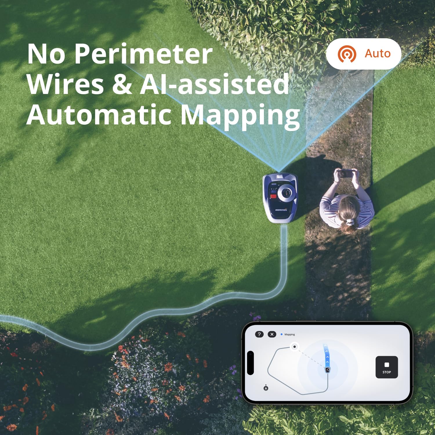 Segway Navimow i105E Robotic Lawn mower without Boundary, Rec. 500 m², Max. 600 m², EFLS 2.0 RTK + Vision Robot Lawnmower, AI Automatic Mapping, Virtual Limiting, Multi-Zone Management