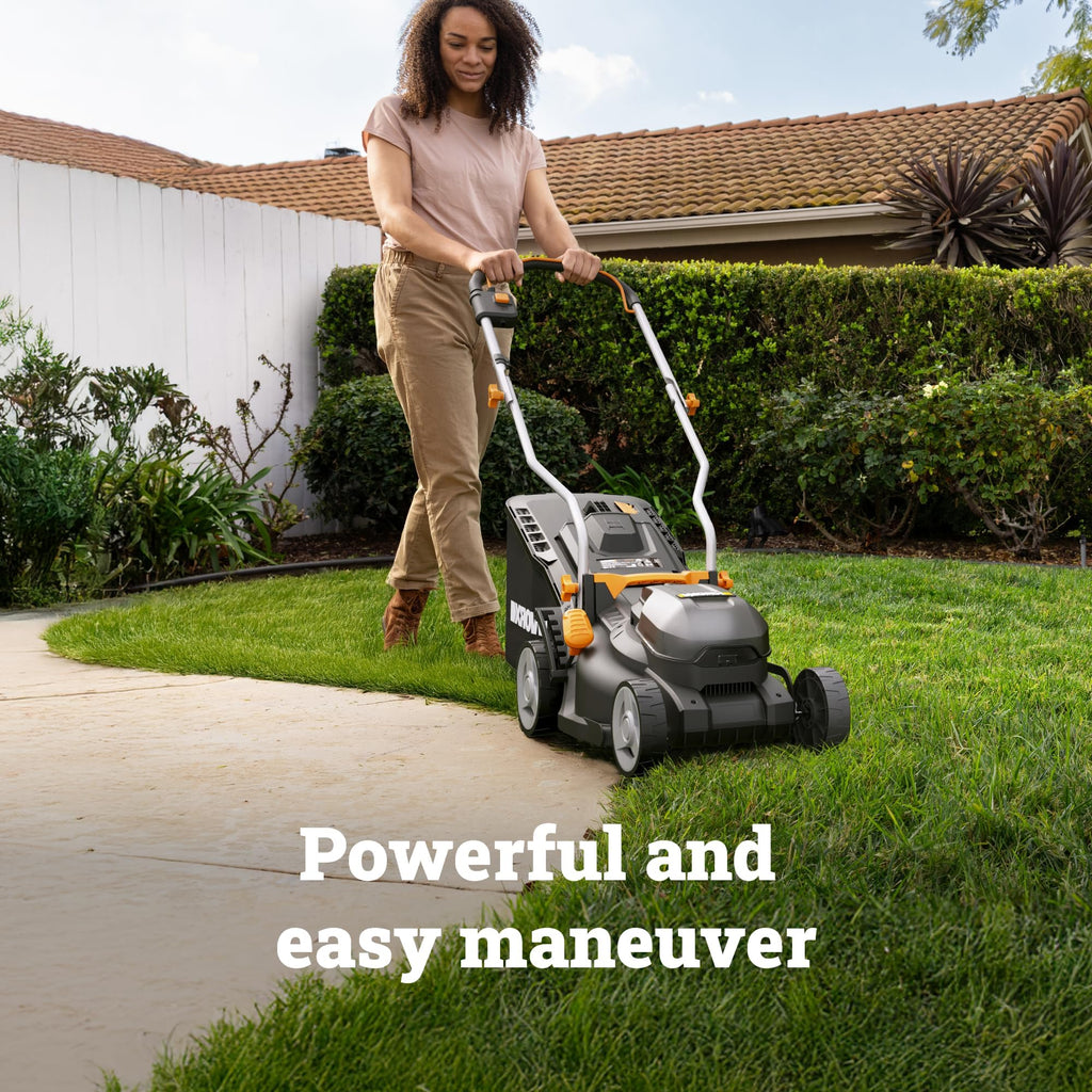 WORX WG733E 20V Brushless Cordless Lawnmower | Up to 200m² | 33cm Cut-to-Edge Deck | IntelliCut | 6-Height Adjust | 35L Grass Bag | 4.0Ah Battery & Charger Included