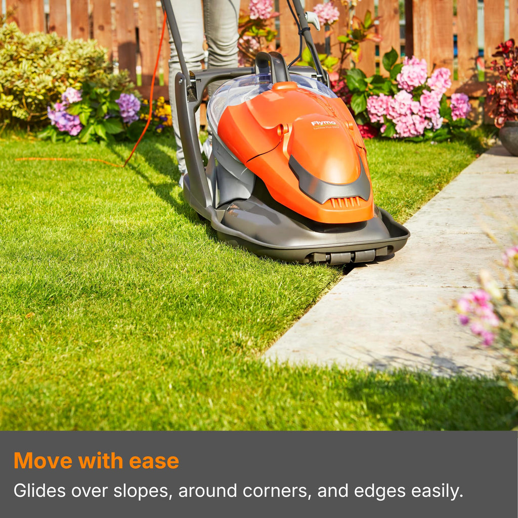 Flymo EasiGlide Plus 360V Hover Collect Lawn Mower - 1800W Motor, 36cm Cutting Width, 26 Litre Grass Box, Folds Flat, 10m Cable Length, Orange and Grey
