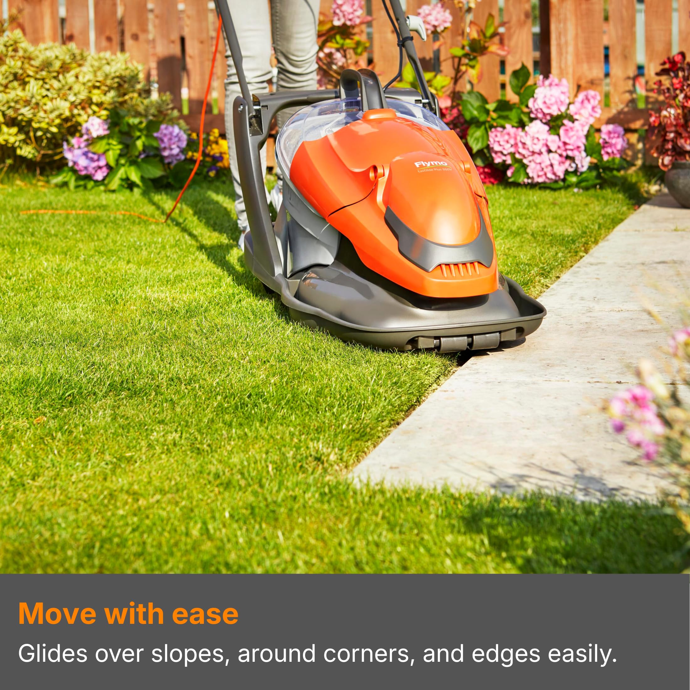 Flymo EasiGlide Plus 360V Hover Collect Lawn Mower - 1800W Motor, 36cm Cutting Width, 26 Litre Grass Box, Folds Flat, 10m Cable Length, Orange and Grey